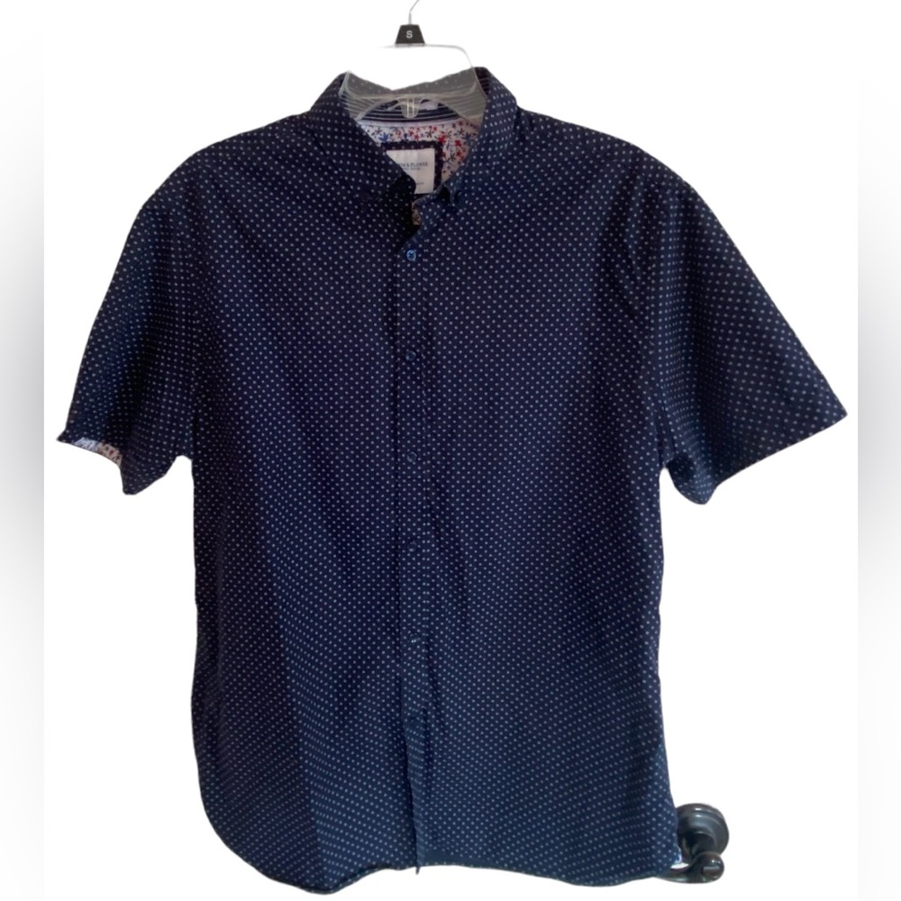Denim & Flowers John Singh Navy Dots Short Sleeve Button-up Men’s Size L